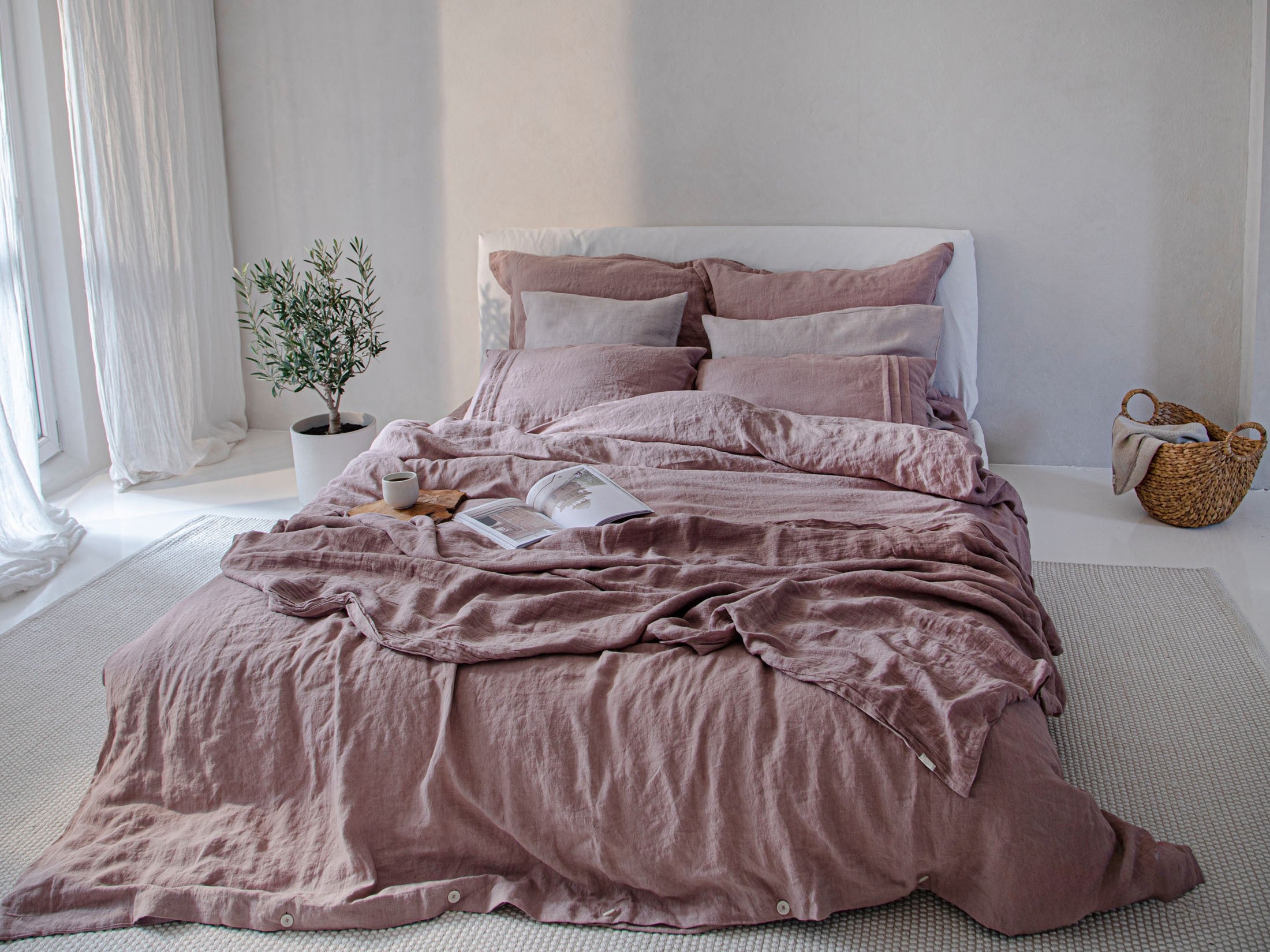 Sandrosa-Leinenbettwäsche-Set