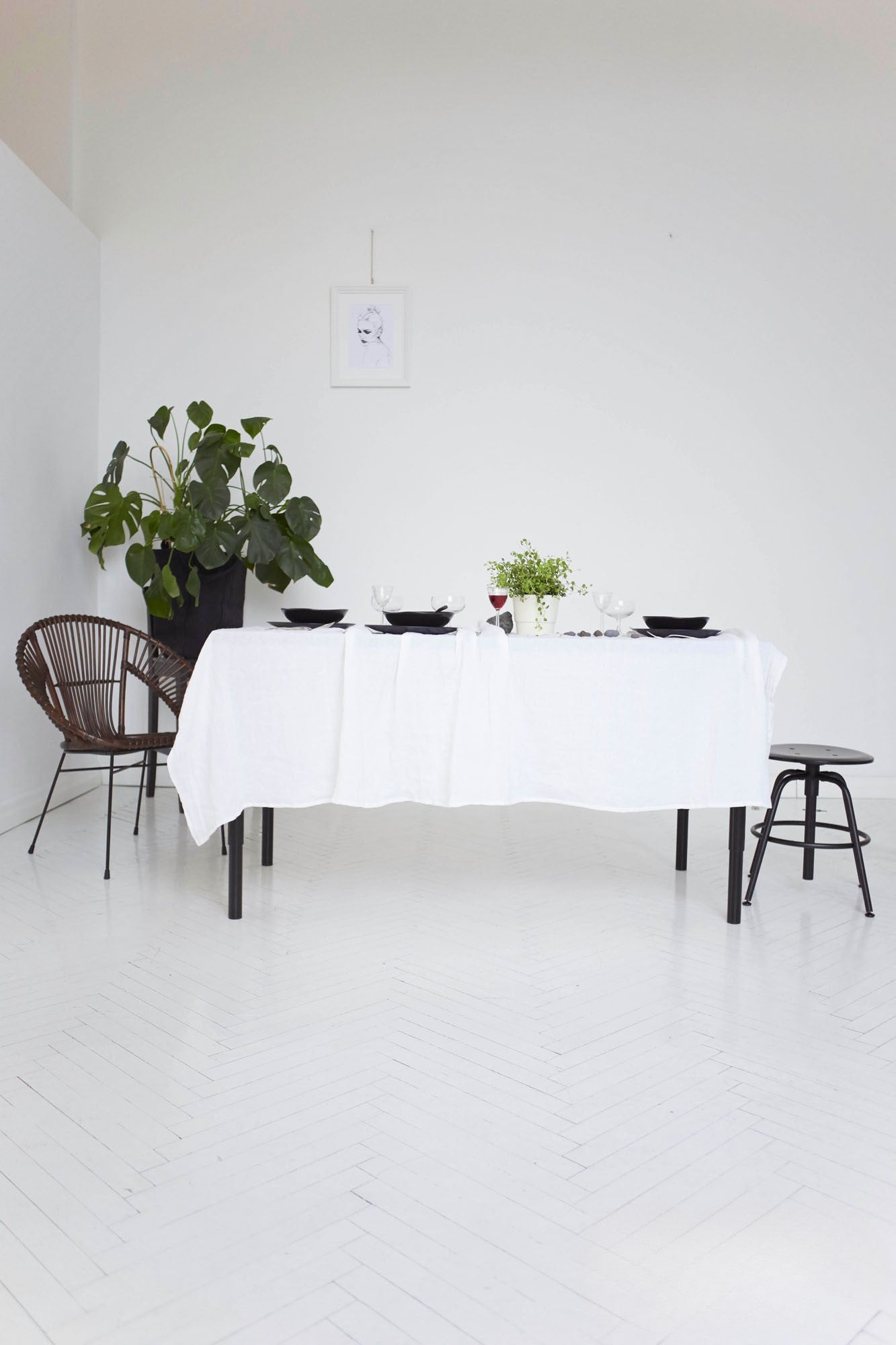 Leinen Tischdecke Weisse Dame in Jasminweiss – stilvolle Eleganz