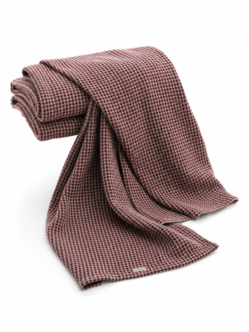 Tagesdecke Burgund & Naturleinen 130 × 220 cm