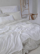 Beige-Weiss Gestreiftes Leinenbettwäsche-Set