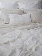 Beige-Weiss Gestreiftes Leinenbettwäsche-Set