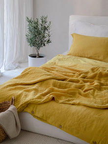 Leinen Bettwaesche Sonnengelb, Stoffstruktur Nahaufnahme