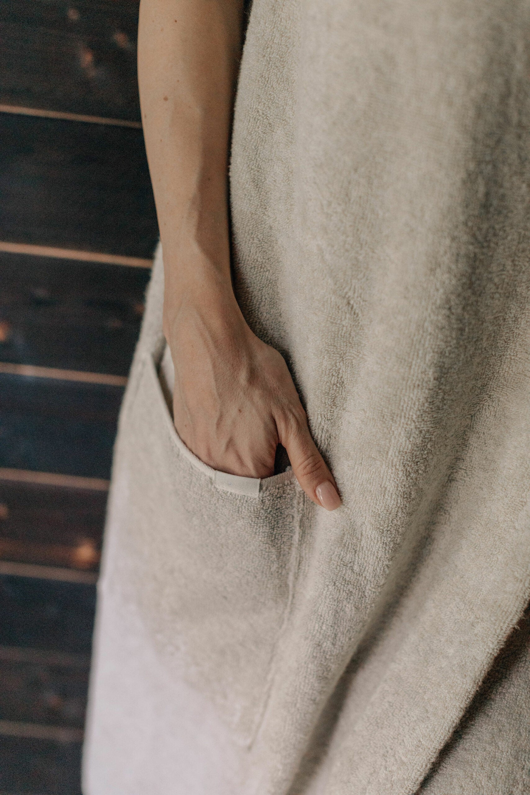 Leinen Saunakilt Frottee, Gummiband Detail