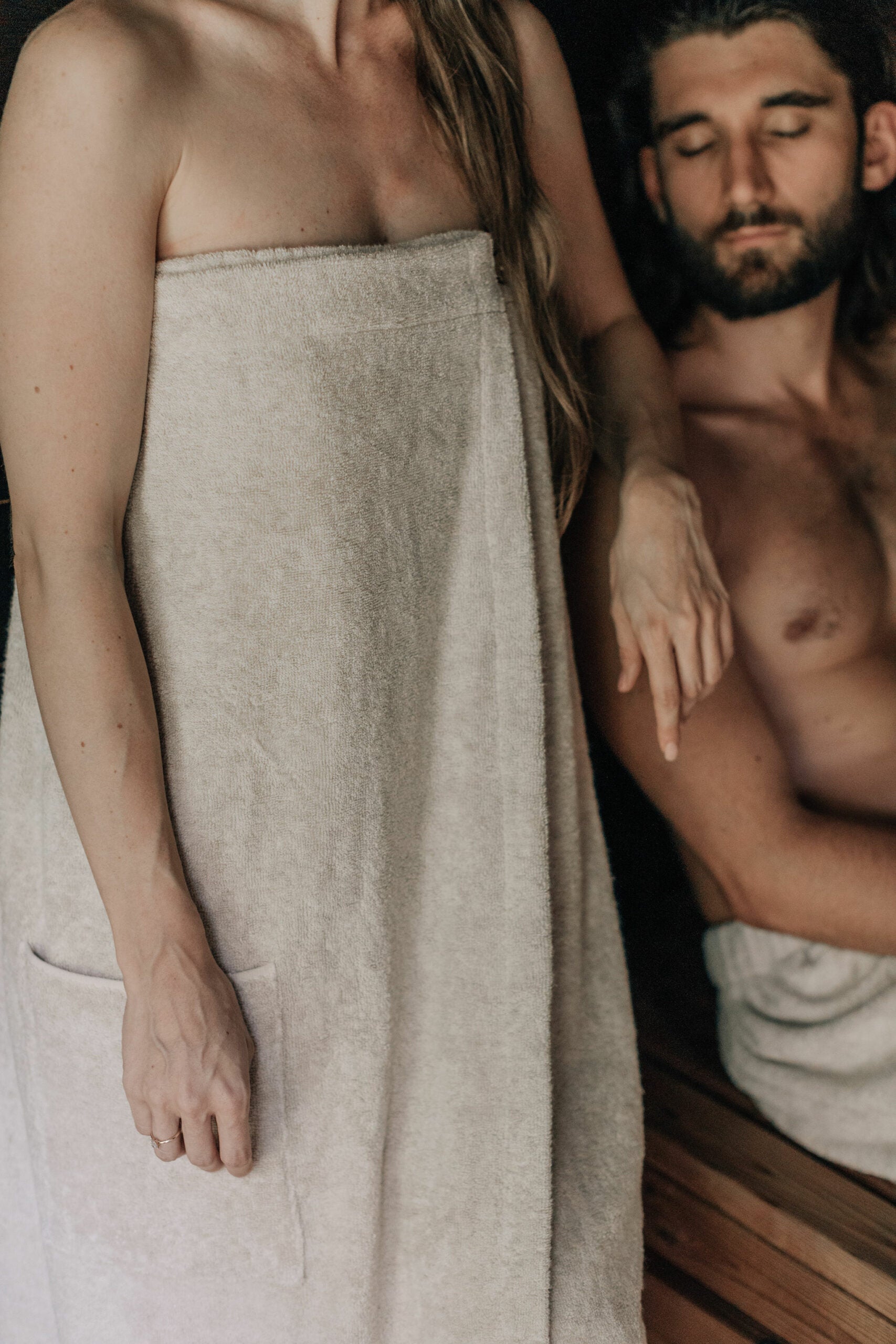 Leinen Saunakilt, Detailaufnahme am Mann